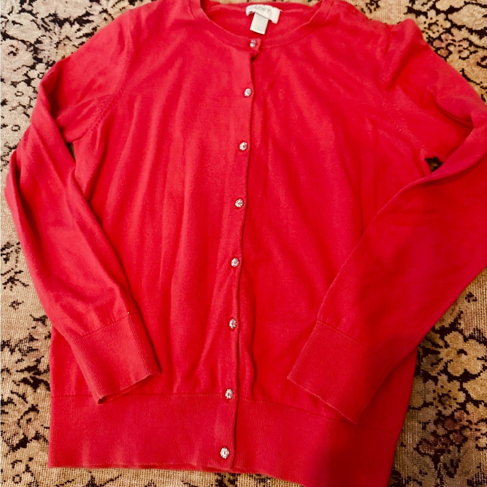 Ann Taylor LOFT Vibrant Red Knit Sweater with sparkle buttons - Size Large
